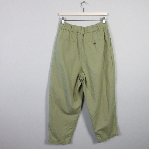 Uniqlo Pleated Cropped Pants High Waist Wide Leg Casual Green Linen Rayon 398 - Picture 2 of 13